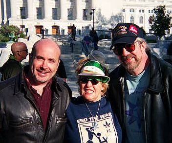 Rep. Mark Pocan (D-Madison), Elvy Musikka and Gary Storck at the Capitol after the march.